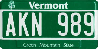 VT license plate AKN989
