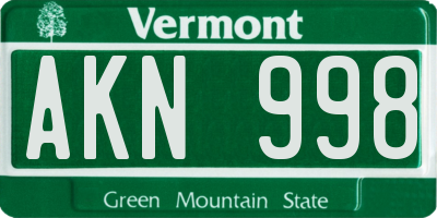 VT license plate AKN998