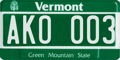 VT license plate AKO003