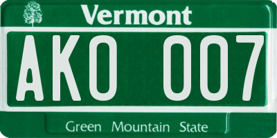 VT license plate AKO007