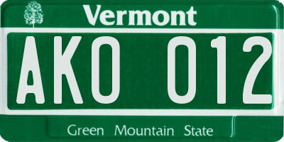 VT license plate AKO012