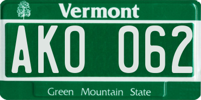 VT license plate AKO062