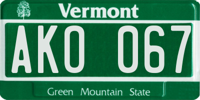 VT license plate AKO067