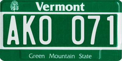 VT license plate AKO071