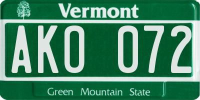 VT license plate AKO072