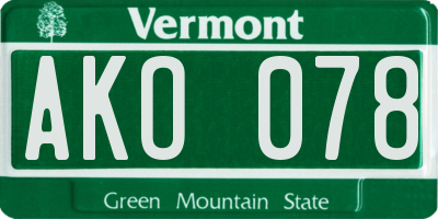 VT license plate AKO078