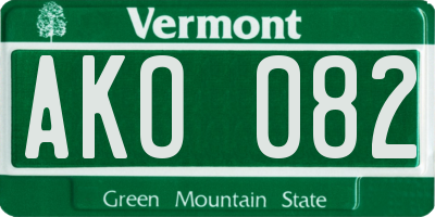 VT license plate AKO082