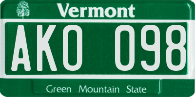 VT license plate AKO098