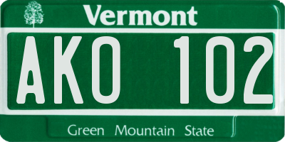 VT license plate AKO102
