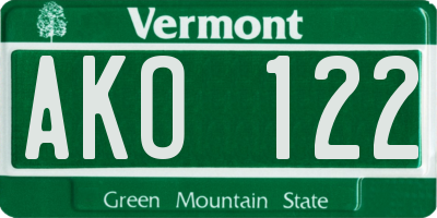 VT license plate AKO122