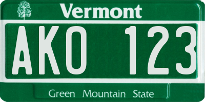 VT license plate AKO123