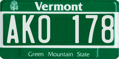 VT license plate AKO178