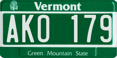 VT license plate AKO179