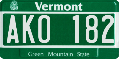 VT license plate AKO182