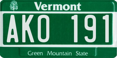 VT license plate AKO191