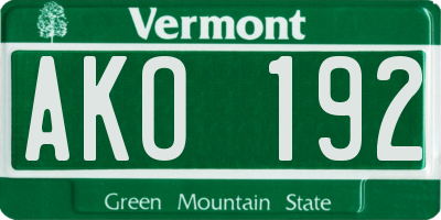 VT license plate AKO192