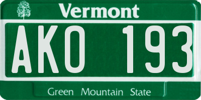 VT license plate AKO193