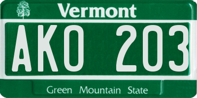 VT license plate AKO203