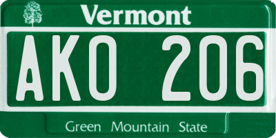 VT license plate AKO206