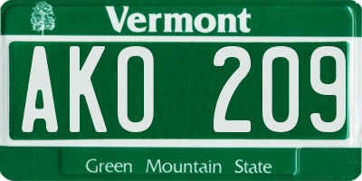 VT license plate AKO209
