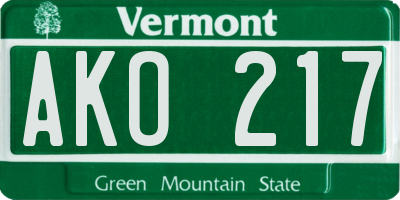 VT license plate AKO217
