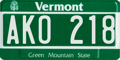 VT license plate AKO218