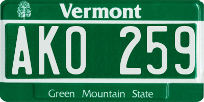 VT license plate AKO259