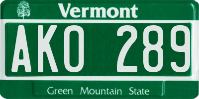 VT license plate AKO289
