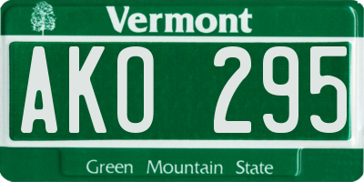 VT license plate AKO295