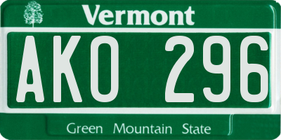 VT license plate AKO296