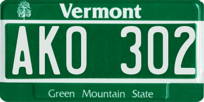 VT license plate AKO302