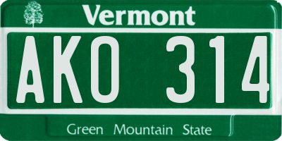 VT license plate AKO314