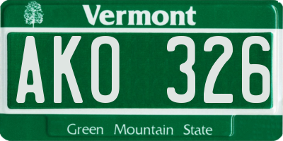 VT license plate AKO326