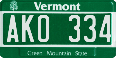 VT license plate AKO334