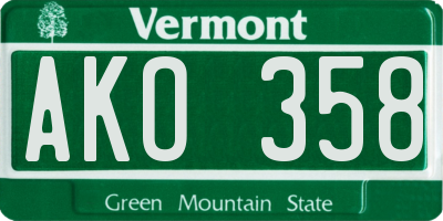 VT license plate AKO358
