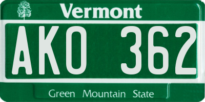 VT license plate AKO362