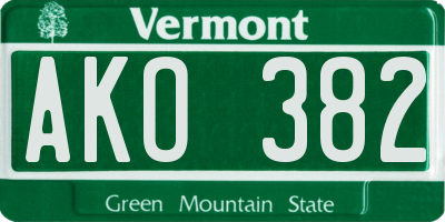 VT license plate AKO382