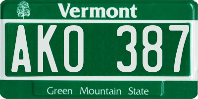 VT license plate AKO387