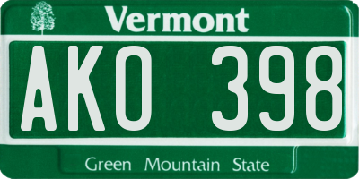 VT license plate AKO398