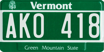 VT license plate AKO418