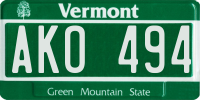 VT license plate AKO494
