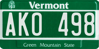 VT license plate AKO498