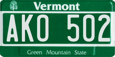 VT license plate AKO502