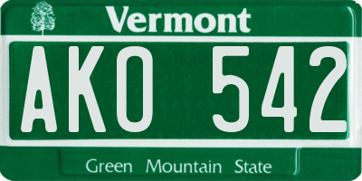 VT license plate AKO542