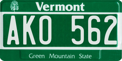 VT license plate AKO562