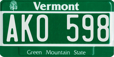 VT license plate AKO598