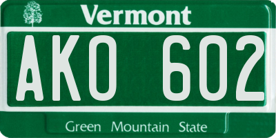 VT license plate AKO602
