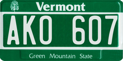 VT license plate AKO607
