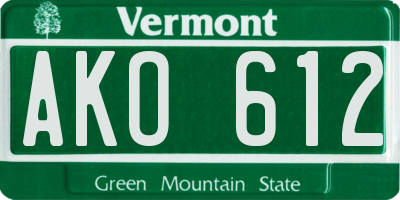VT license plate AKO612