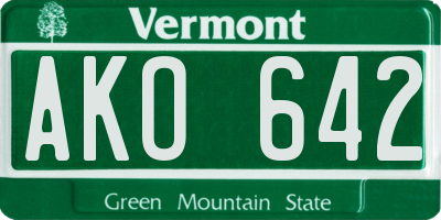 VT license plate AKO642